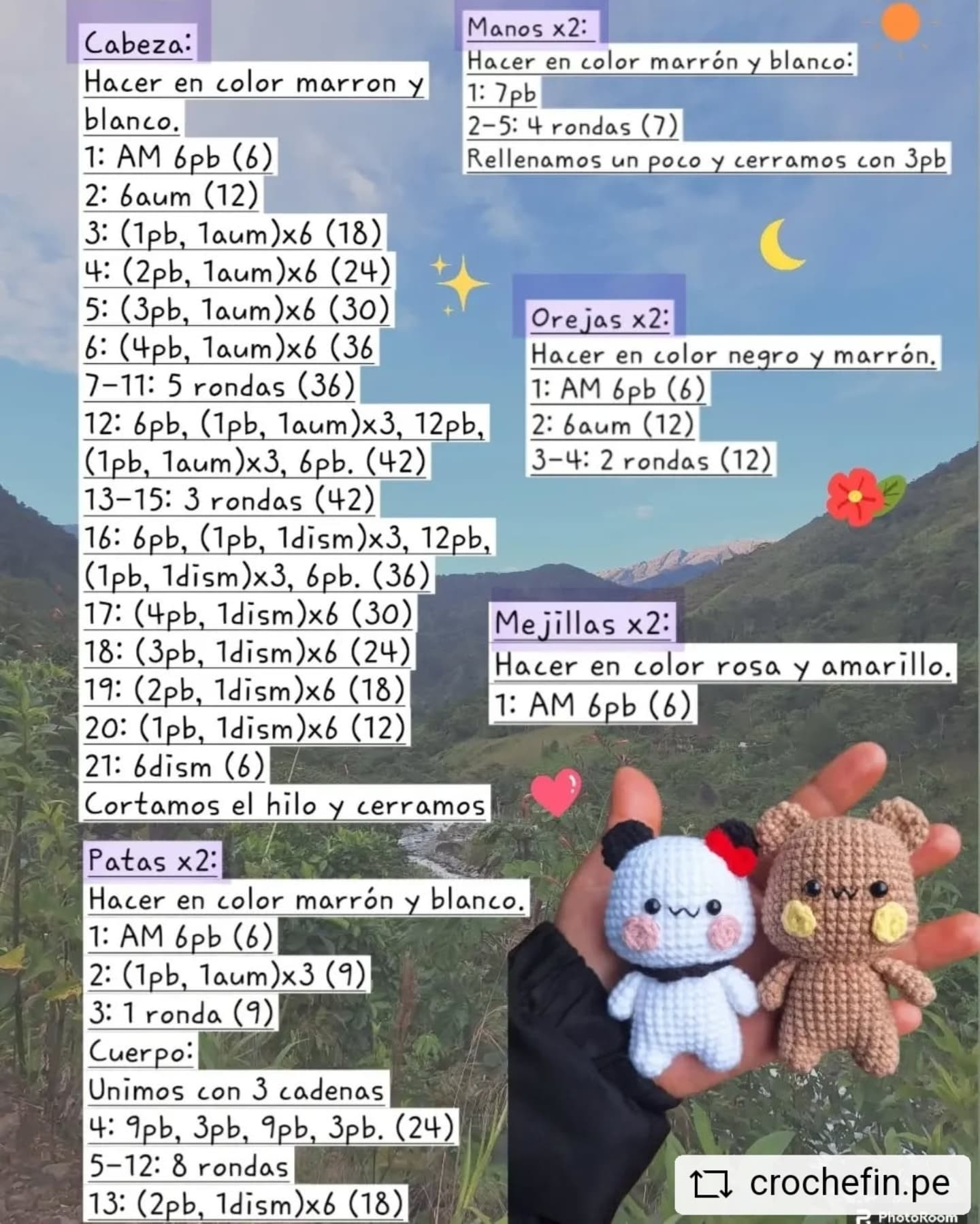 Patrón gratuito de amigurumi: Panda y Osito
