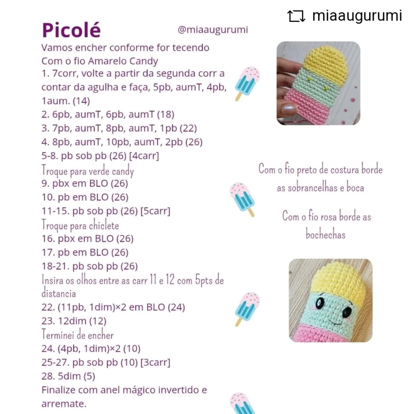 Picolé Amigurumi: Gráfico de Crochê Grátis