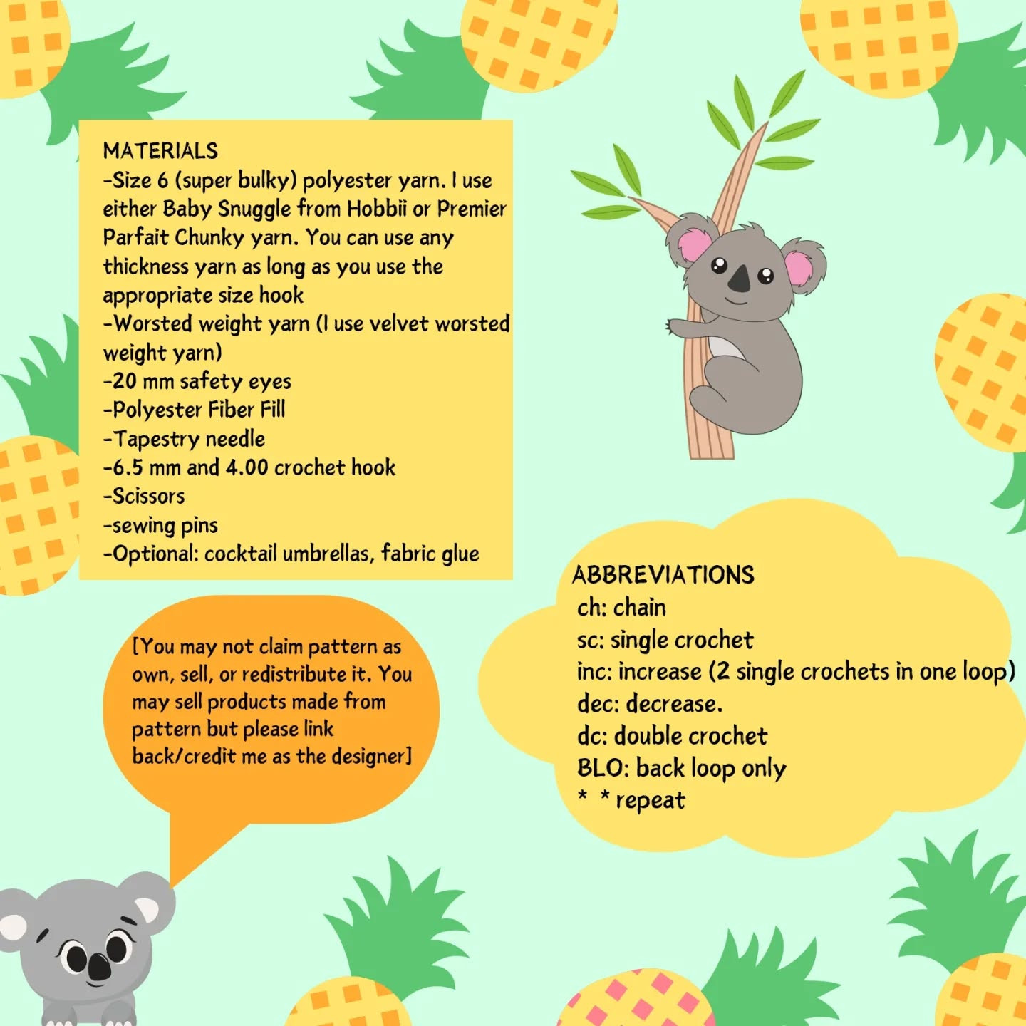 Piña Colada Koala Amigurumi Crochet Pattern