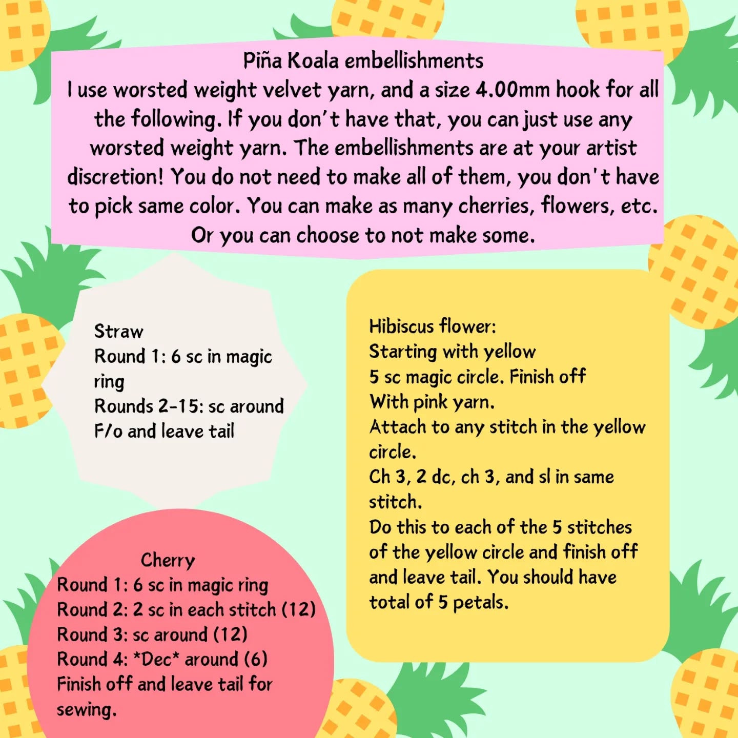 Piña Colada Koala Amigurumi Crochet Pattern