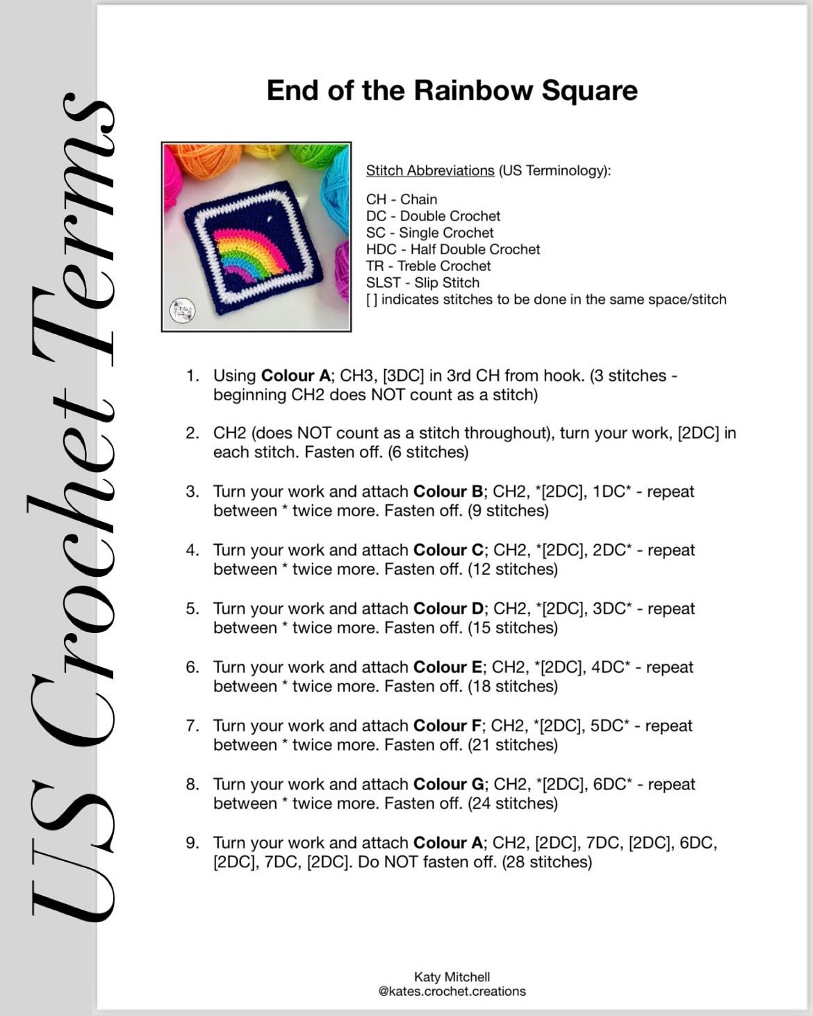 Rainbow Crochet Square: Free Pattern