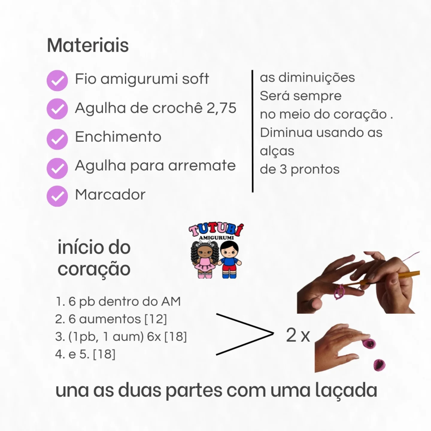 Receita Gráfica de Amigurumi: Coração em Crochê