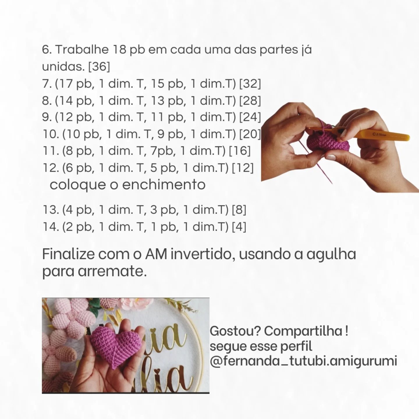 Receita Gráfica de Amigurumi: Coração em Crochê