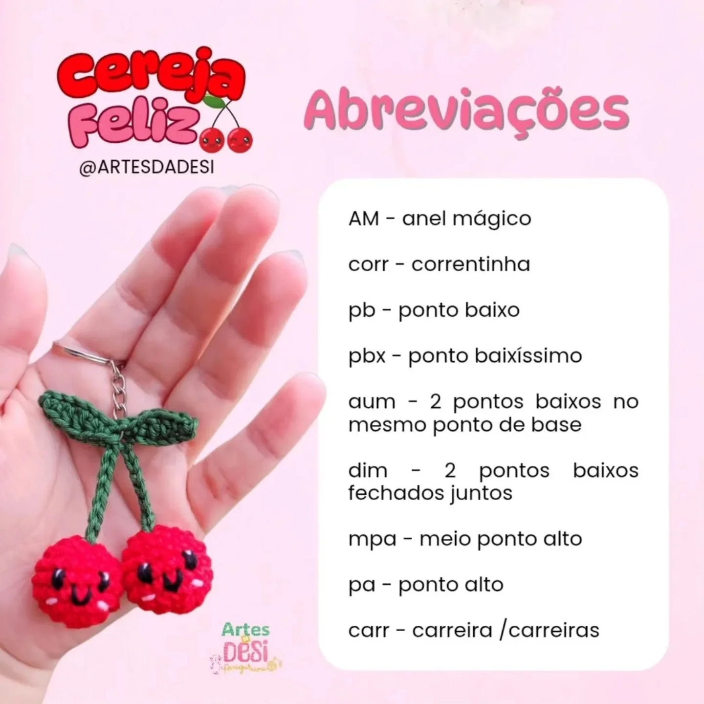 Receita Gráfico de Amigurumi: Cerejas Felizes