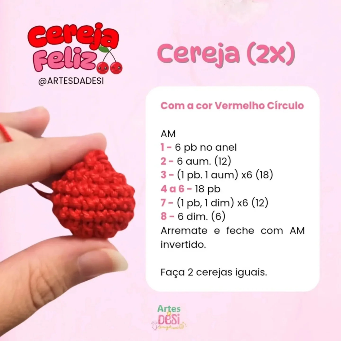 Receita Gráfico de Amigurumi: Cerejas Felizes