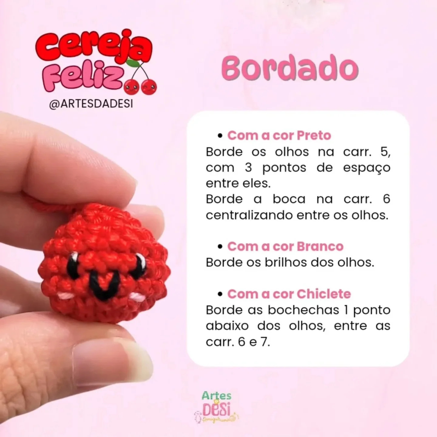 Receita Gráfico de Amigurumi: Cerejas Felizes