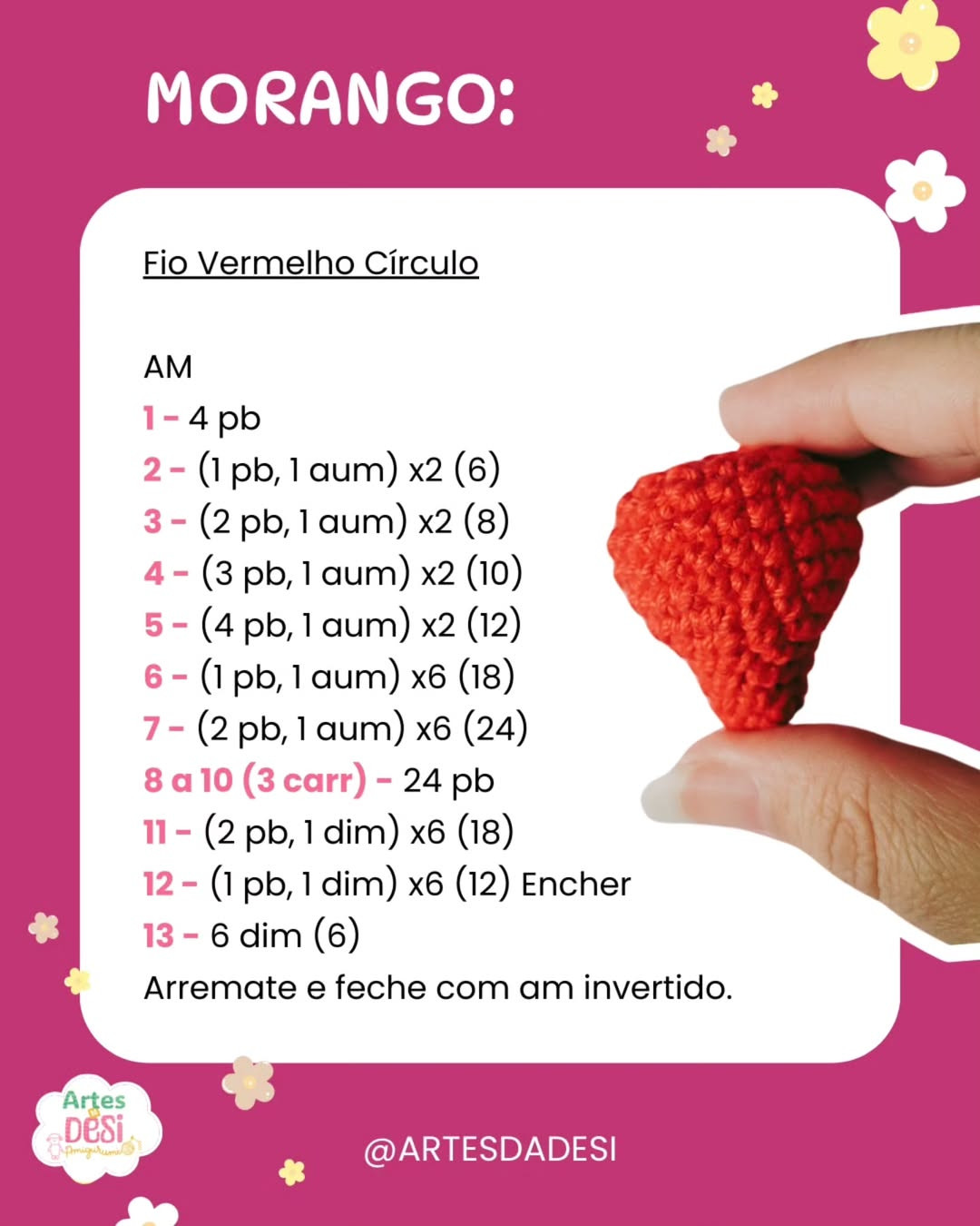 RECEITA GRÁTIS: CHARME DE MORANGO CROCHETADO