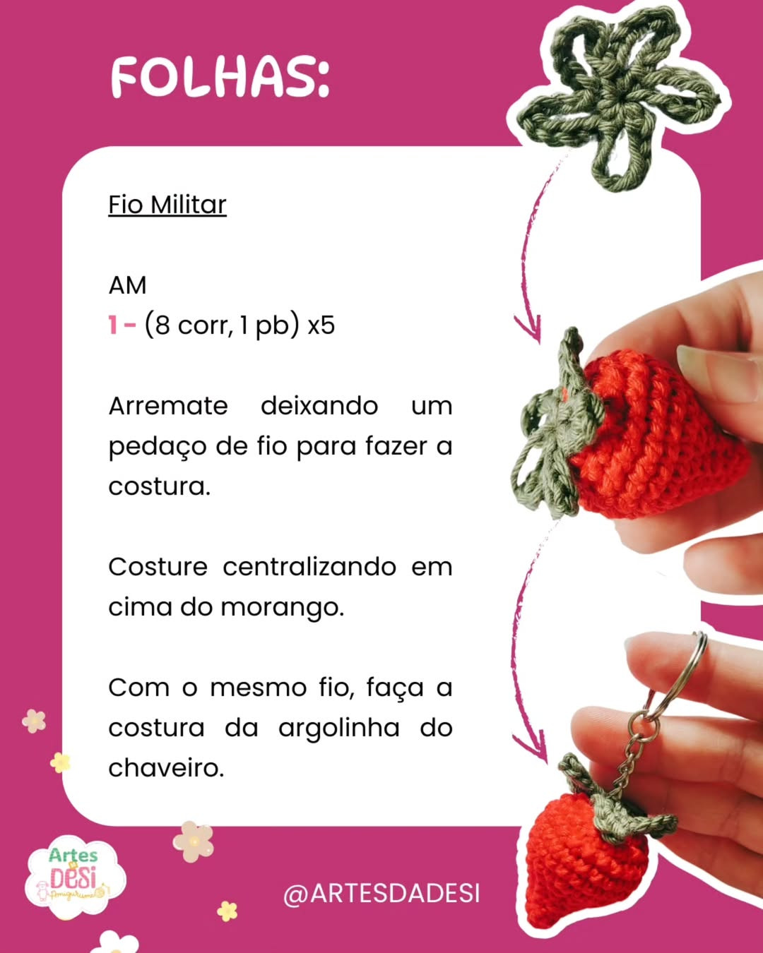 RECEITA GRÁTIS: CHARME DE MORANGO CROCHETADO