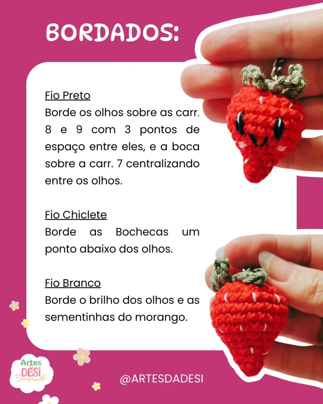 RECEITA GRÁTIS: CHARME DE MORANGO CROCHETADO