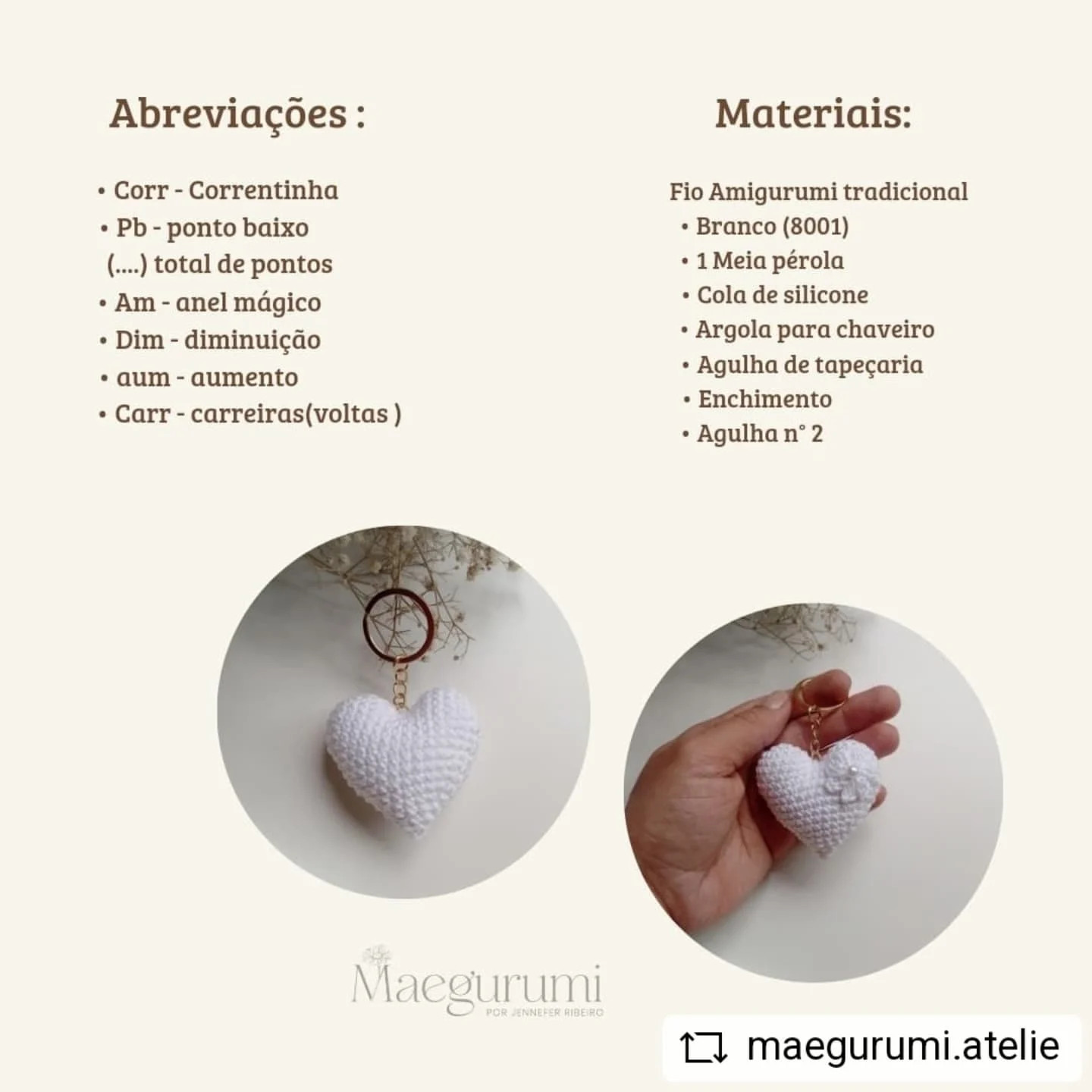 Receita Grátis: Charme em Formato de Coração de Crochê