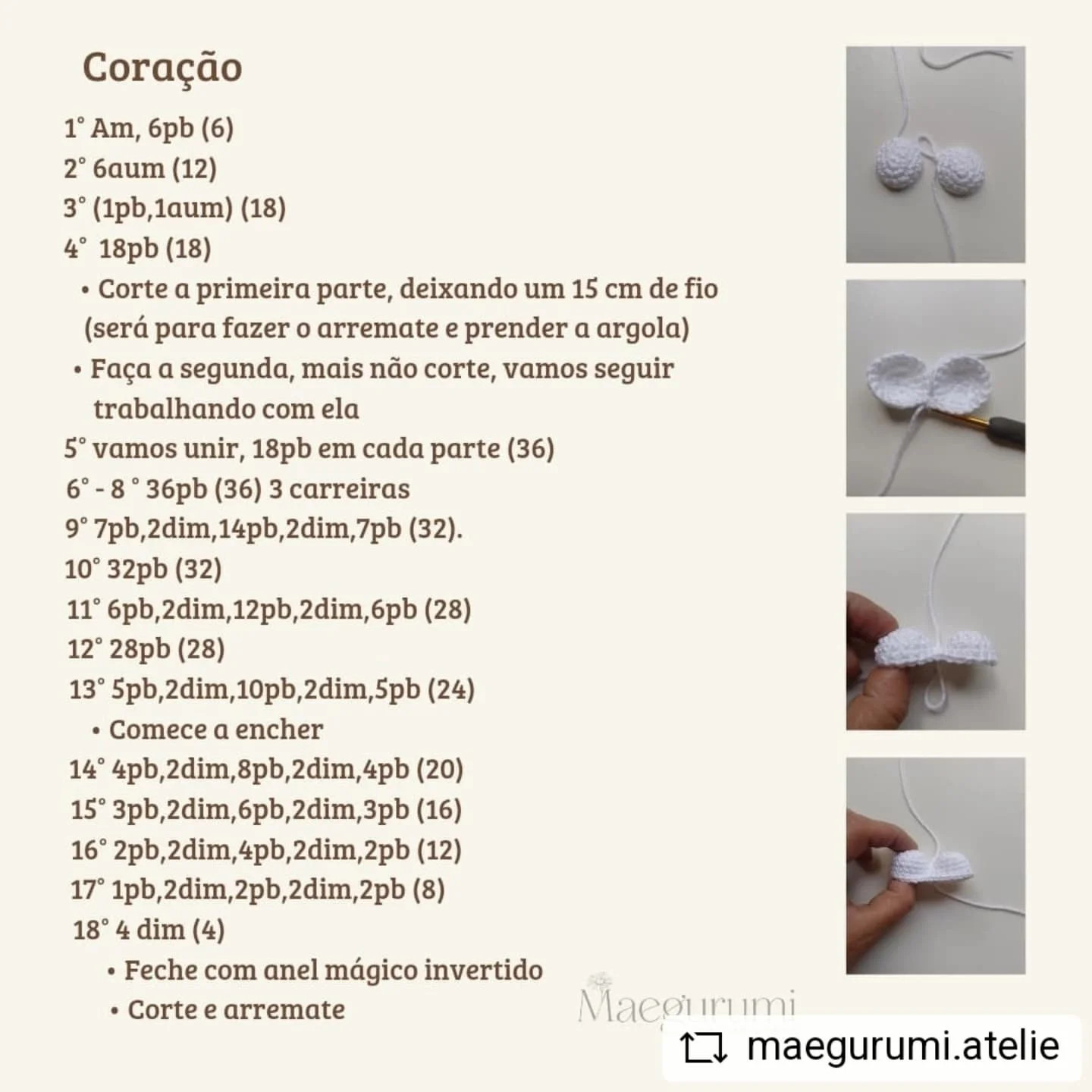 Receita Grátis: Charme em Formato de Coração de Crochê