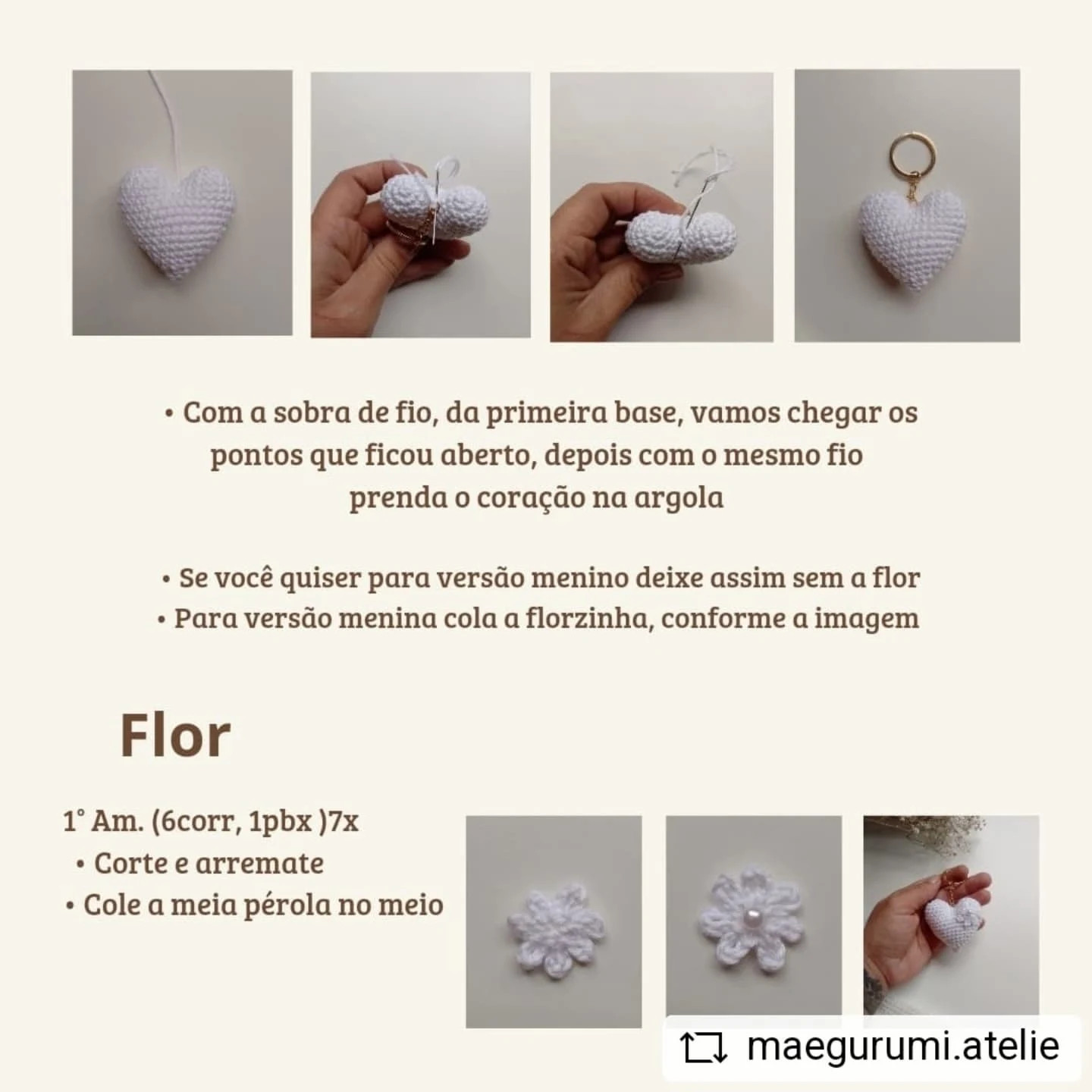Receita Grátis: Charme em Formato de Coração de Crochê