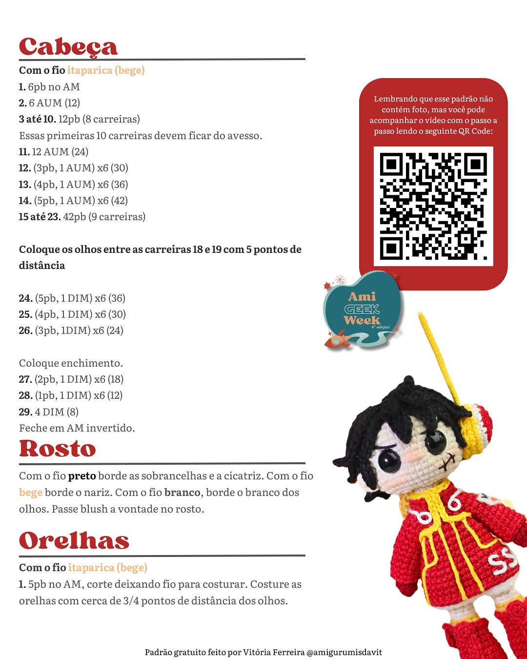 Receita Grátis de Amigurumi Luffy: Tutorial Completo!