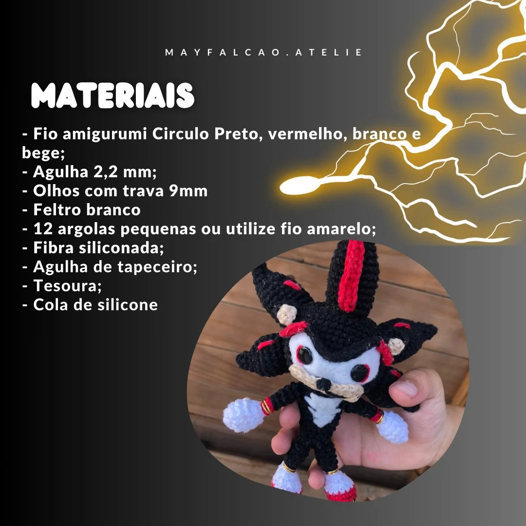 Receita Grátis de Amigurumi Shadow (Sonic)