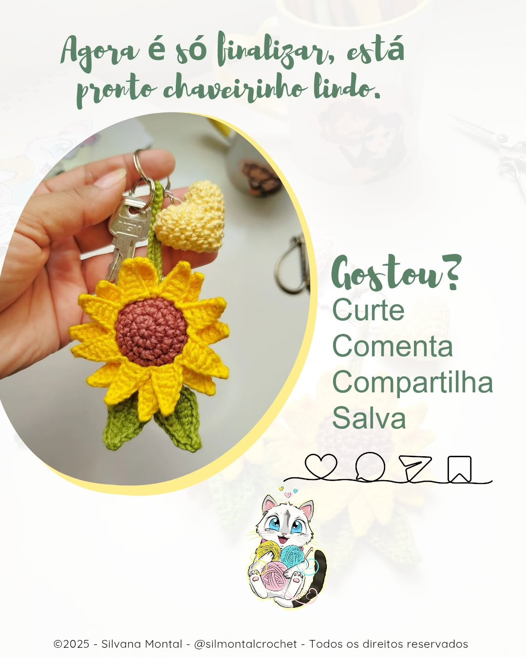 Receita Grátis de chaveiro de girassol em crochê