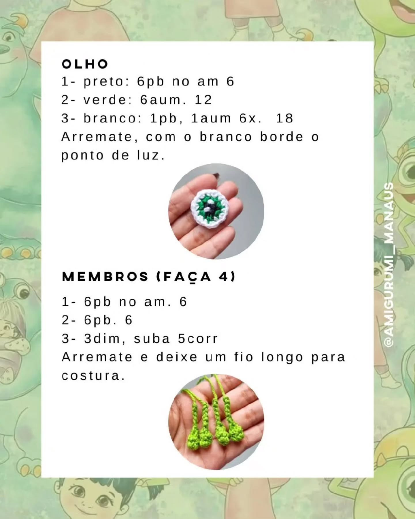 Receita Grátis de Mike Wazowski Amigurumi (chaveiro) de Halloween