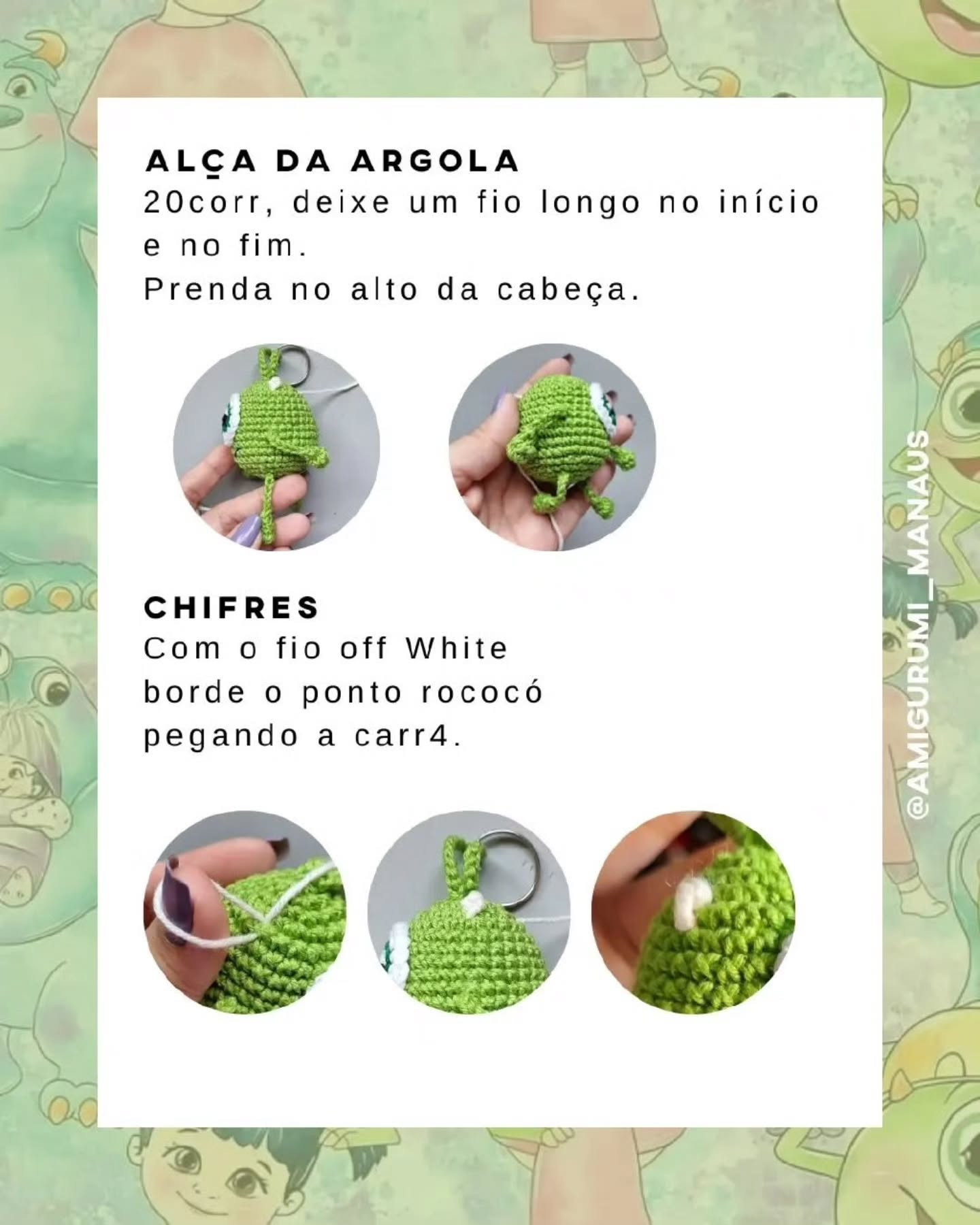 Receita Grátis de Mike Wazowski Amigurumi (chaveiro) de Halloween