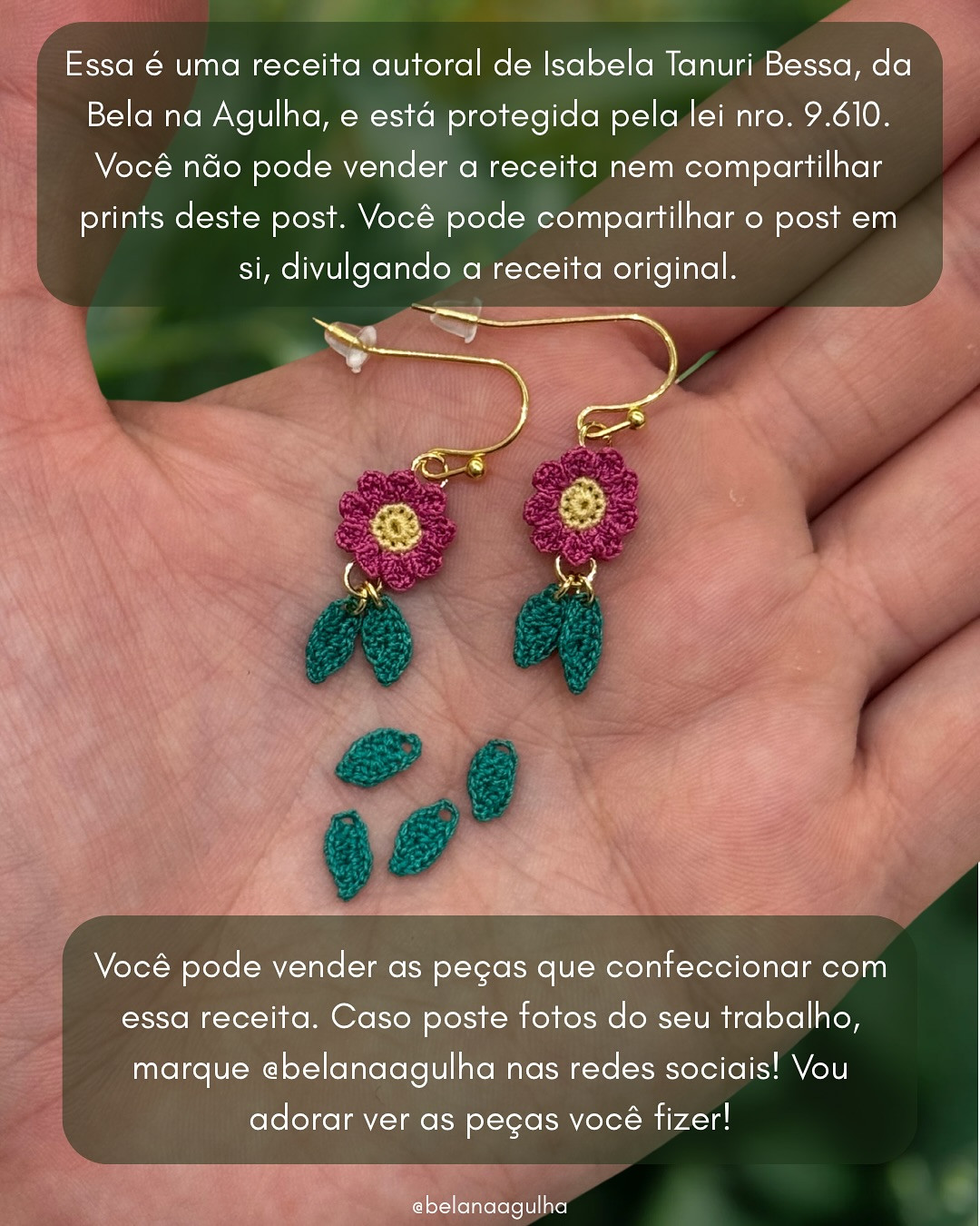 Receita gratuita: Brincos de flor em micro crochê