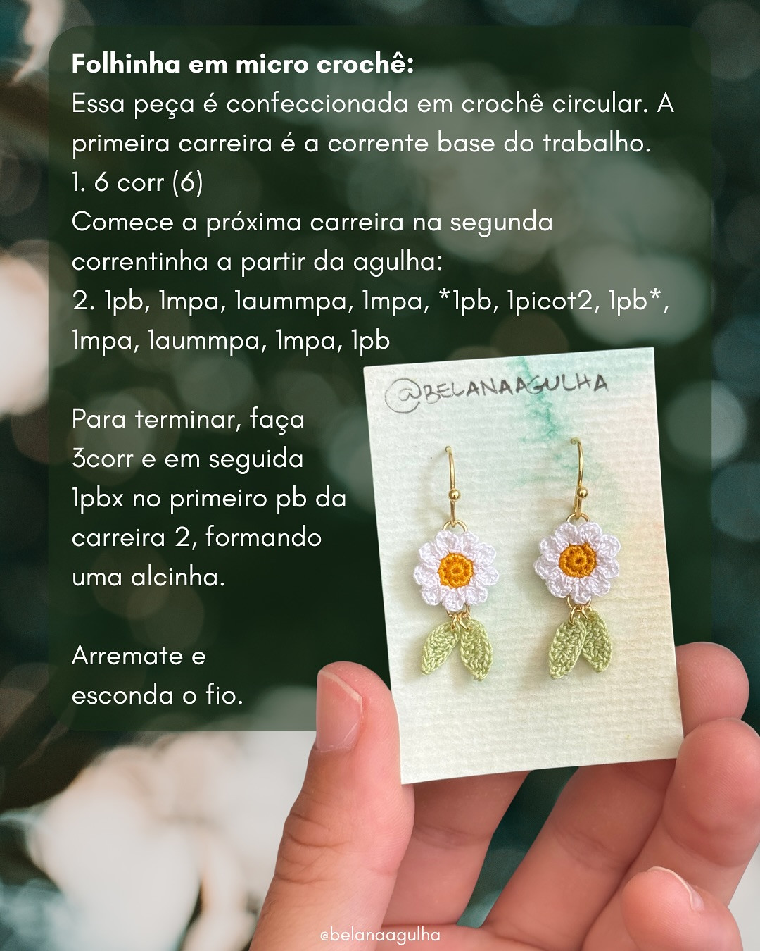 Receita gratuita: Brincos de flor em micro crochê