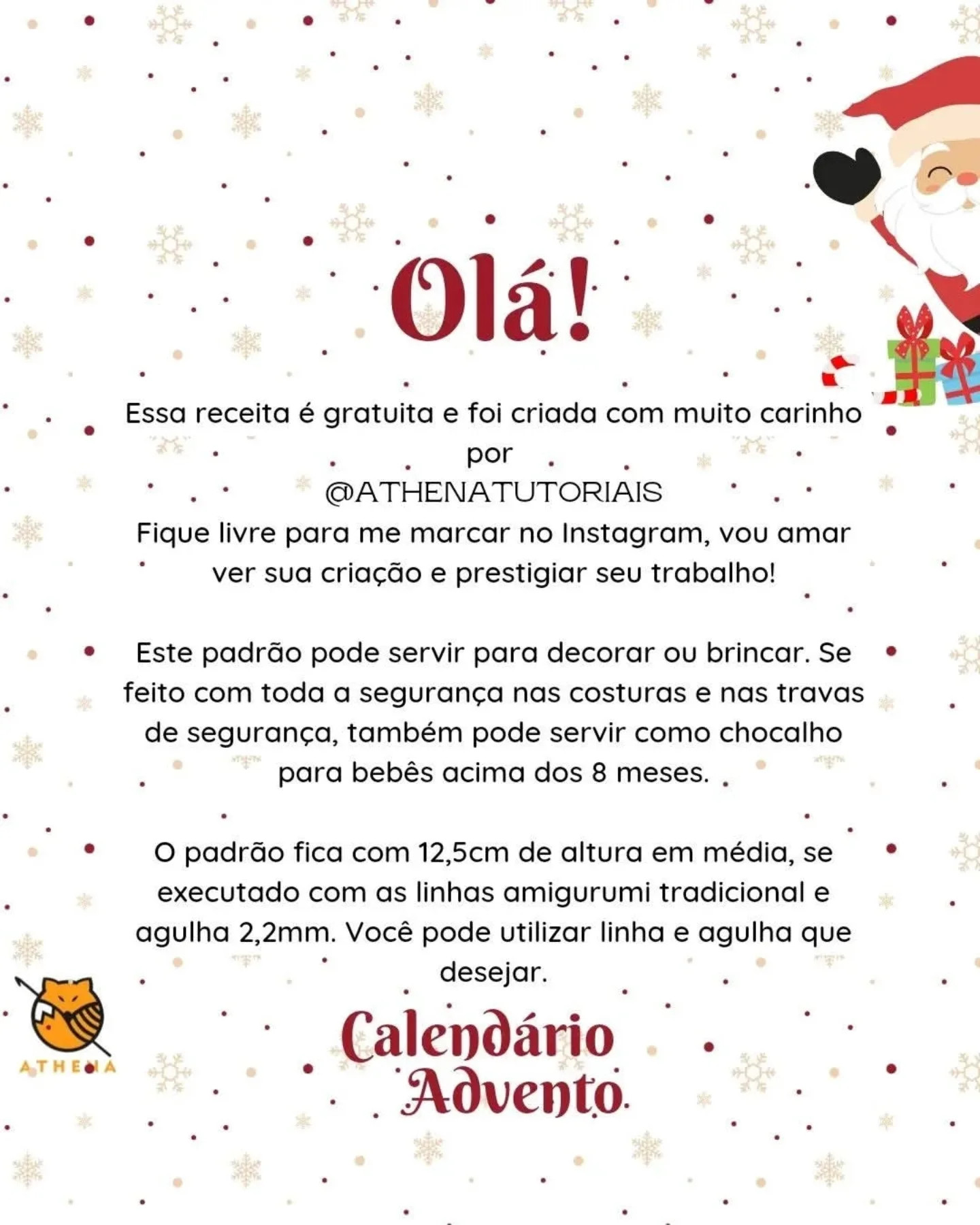 Receita gratuita de amigurumi: Boneco de gengibre para o Calendário do Advento