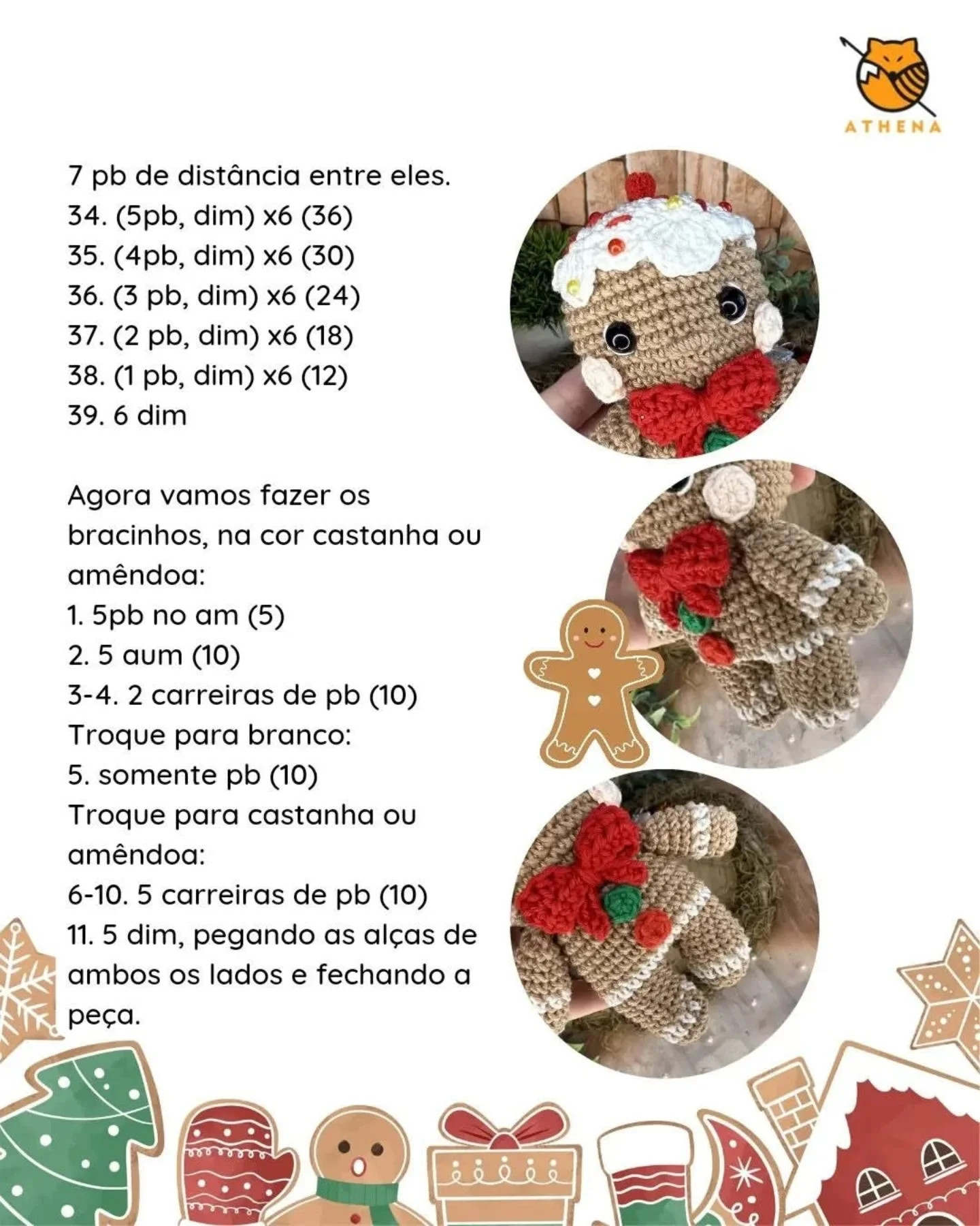 Receita gratuita de amigurumi: Boneco de gengibre para o Calendário do Advento
