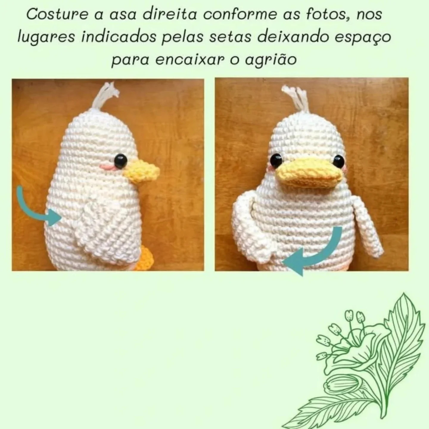 Receita gratuita de amigurumi de patinho com plantinha