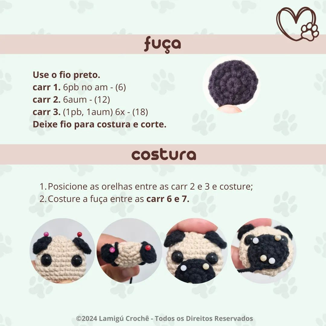 Receita gratuita de amigurumi Pug