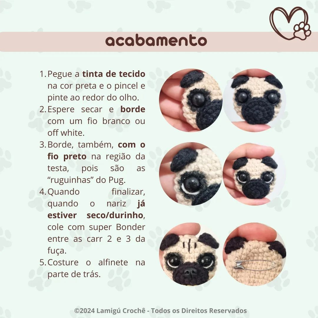 Receita gratuita de amigurumi Pug