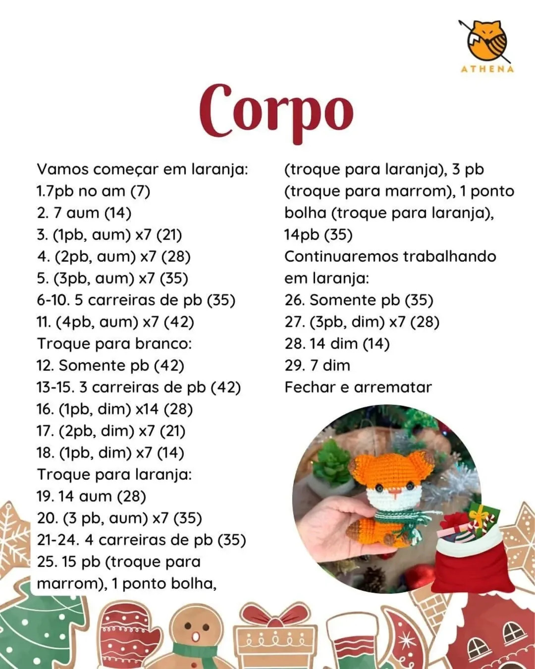 Receita gratuita de amigurumi raposa para o calendário do Advento.
