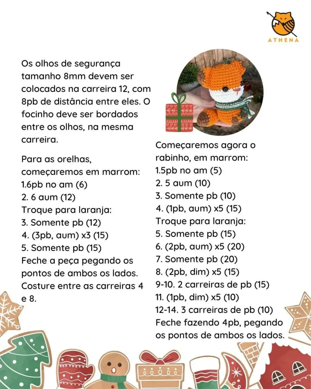 Receita gratuita de amigurumi raposa para o calendário do Advento.