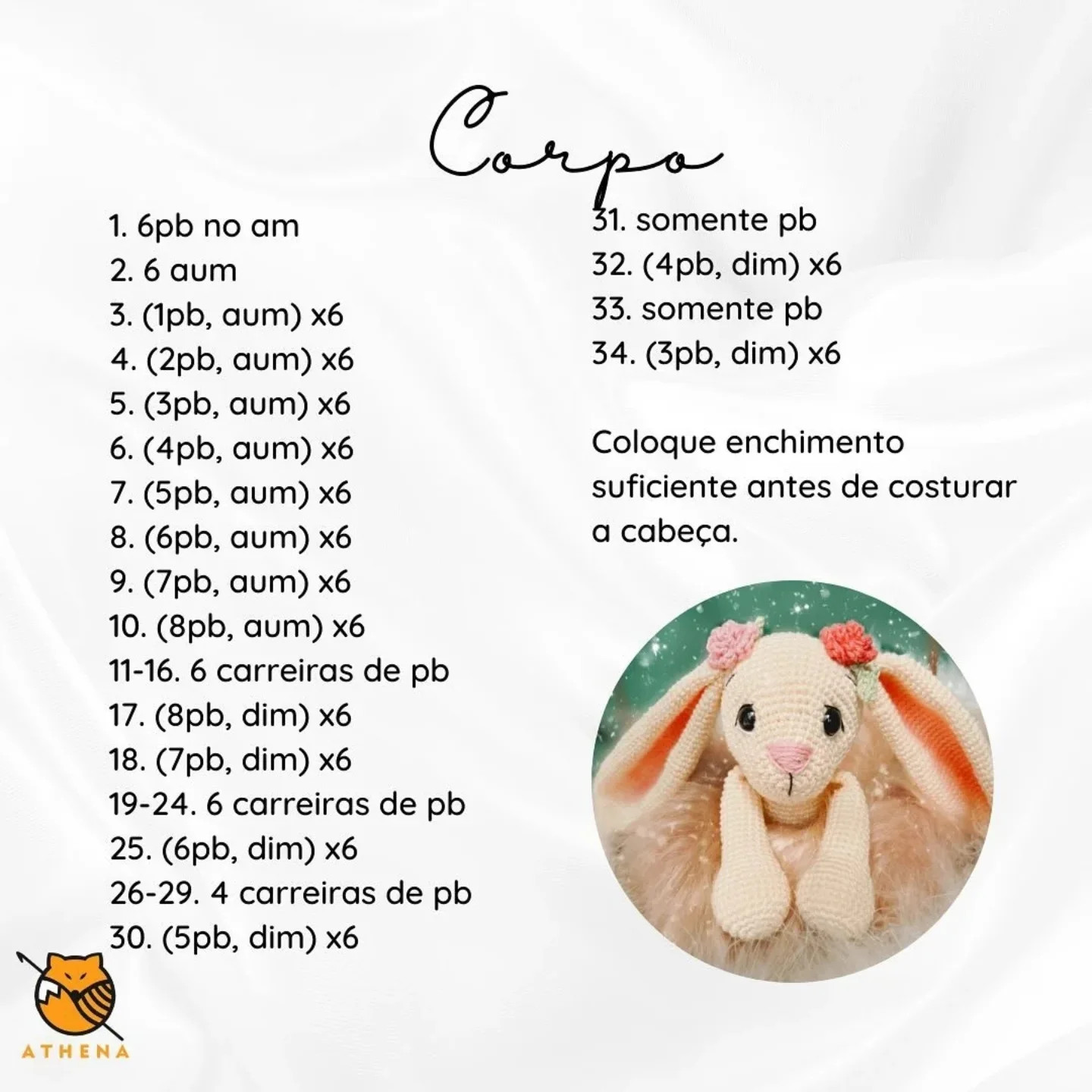 Receita gratuita de coelhinha amigurumi em crochê