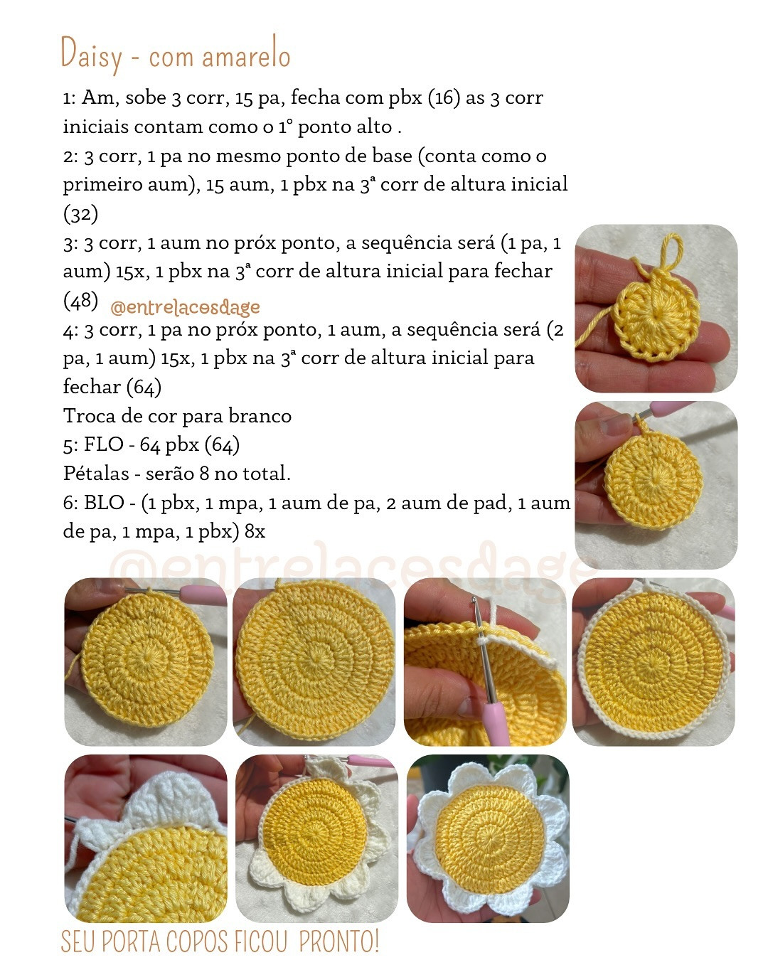 Receita gratuita: Porta-copos Daisy em crochê