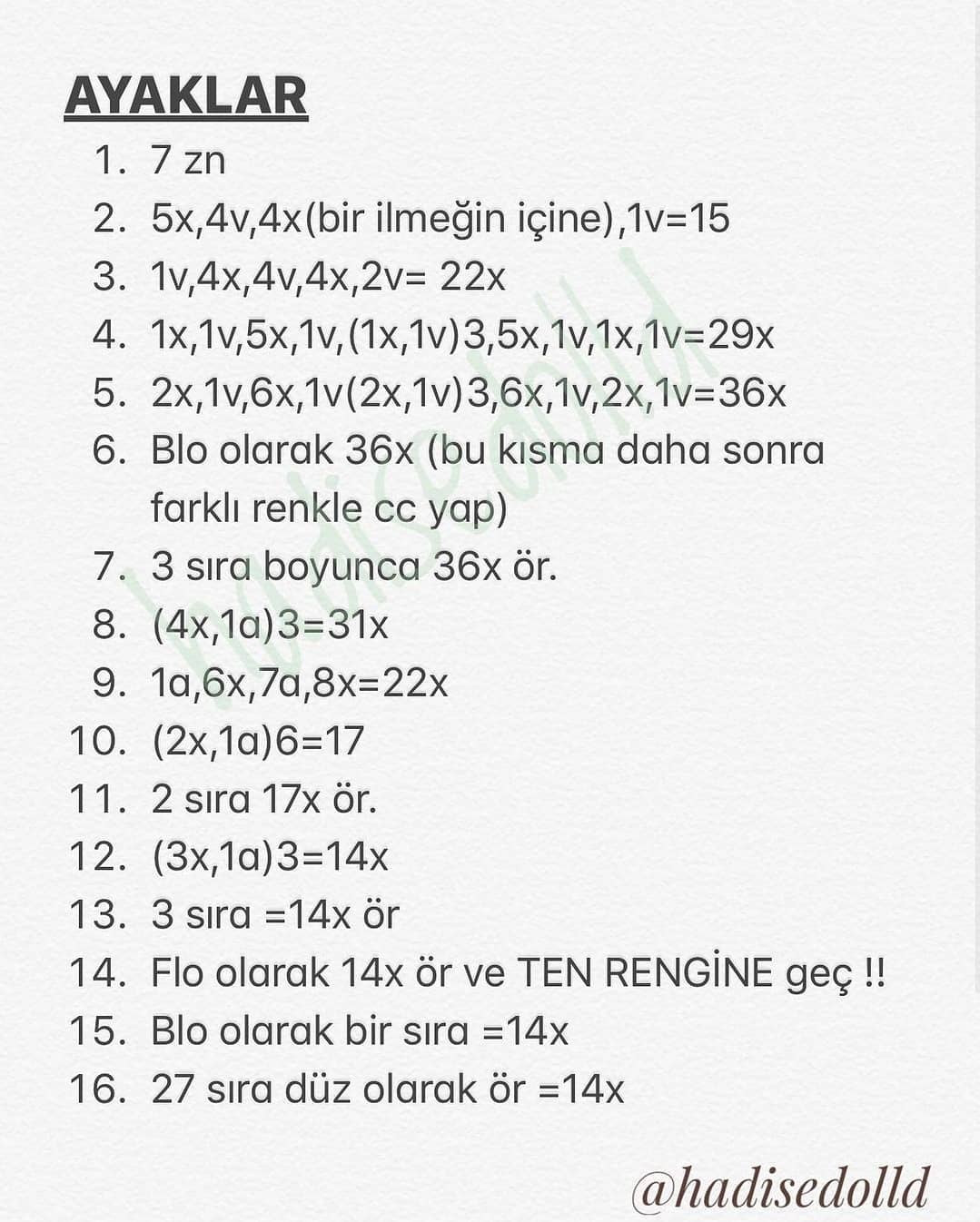 Riri Bebek Amigurumi Vücut Şeması