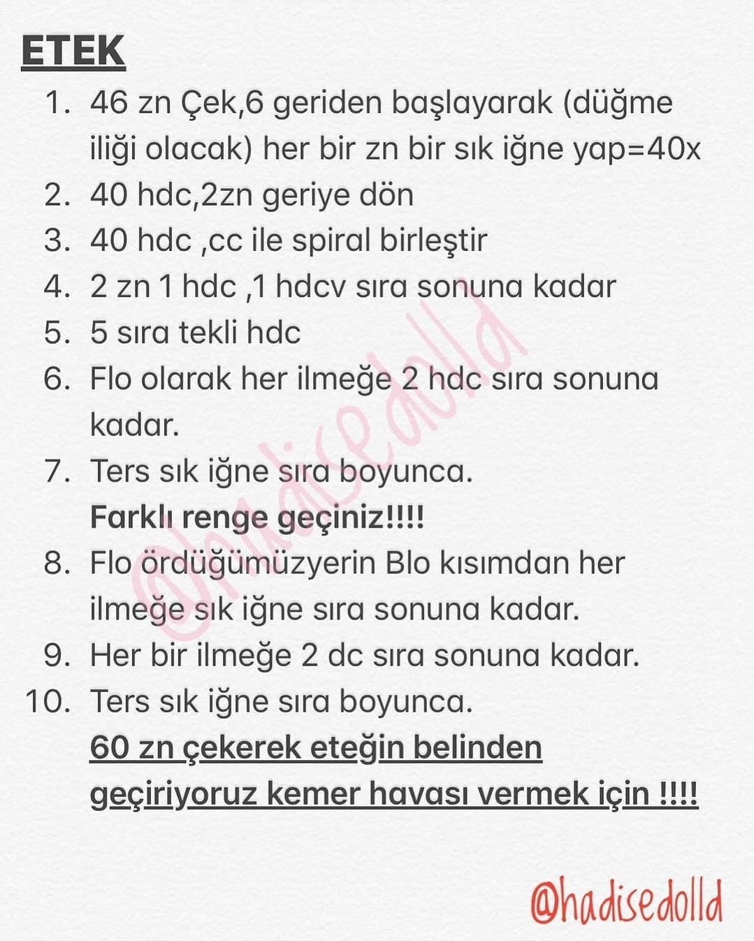 Riri Bebek Amigurumi Vücut Şeması