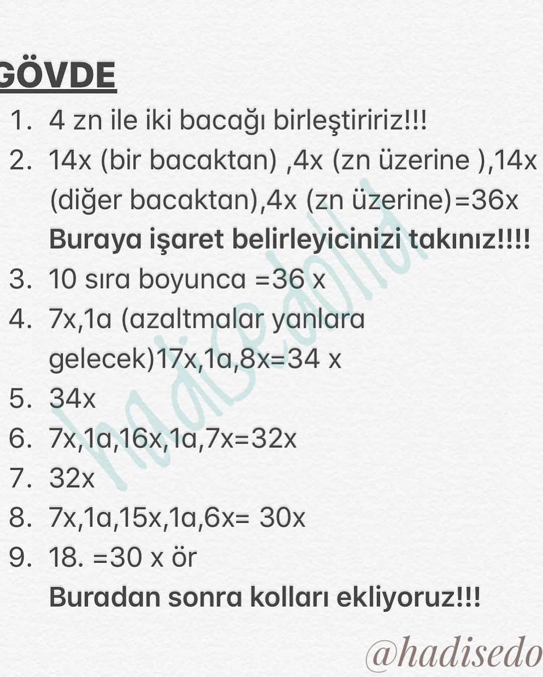 Riri Bebek Amigurumi Vücut Şeması