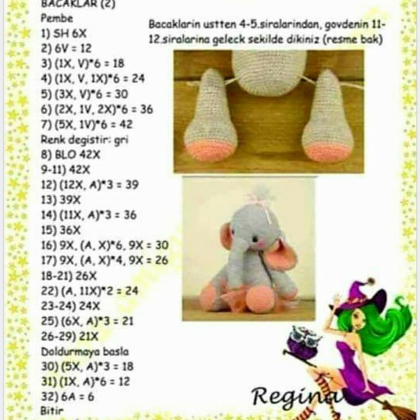 Sevimli Fil Amigurumi Şeması Ücretsiztarif