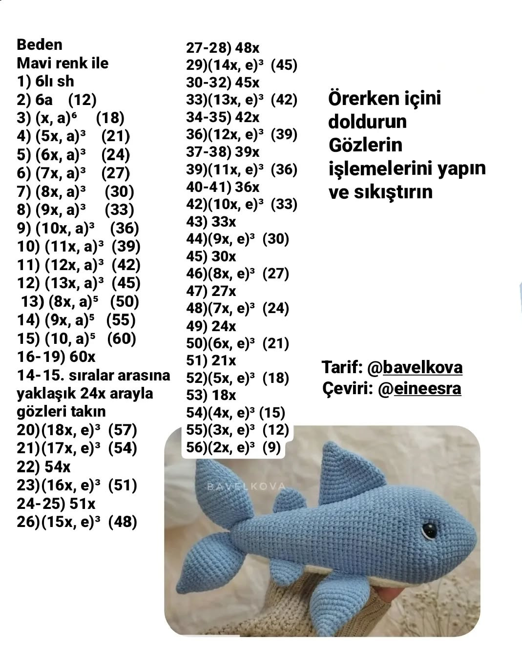 Sevimli Köpek Balığı Amigurumi Şeması