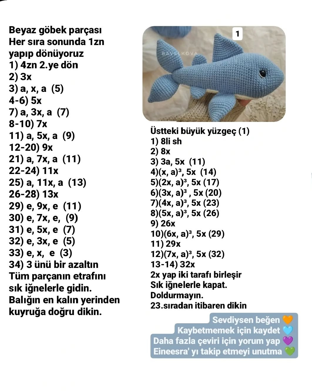 Sevimli Köpek Balığı Amigurumi Şeması
