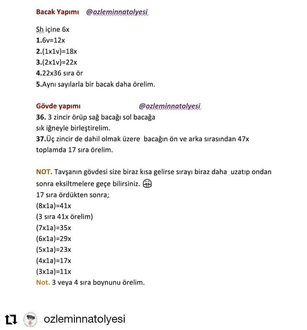 Tavşan Amigurumi Tığ İşi Tarifi