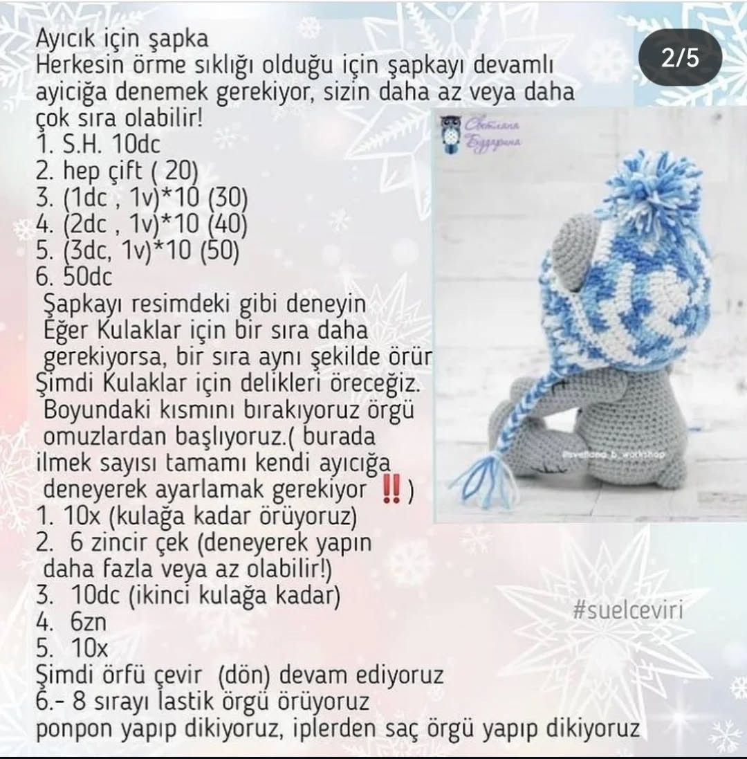 Tığ işi ayı şapkası modeli