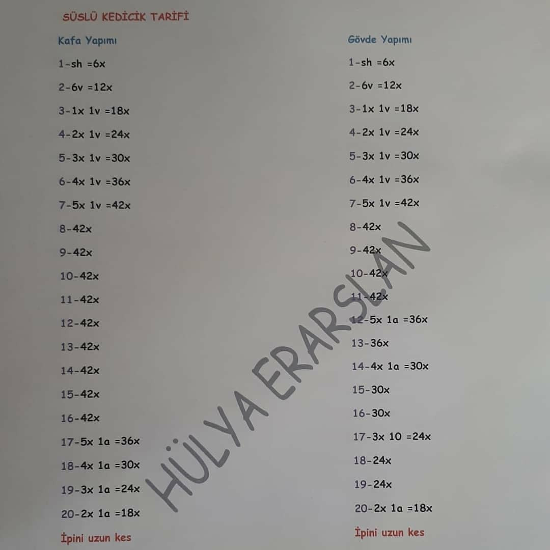 Tığ işi kedi figürü şeması