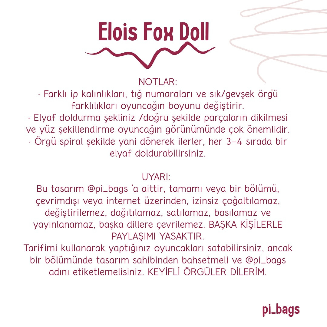 Tığ işi Tilki Kız Bebek Şeması