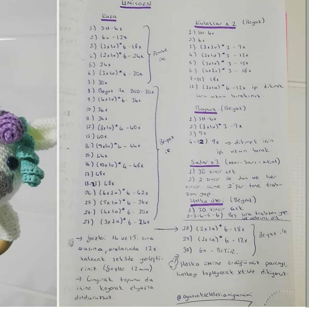 Tığ işi Unicorn Bebek Zili Şeması