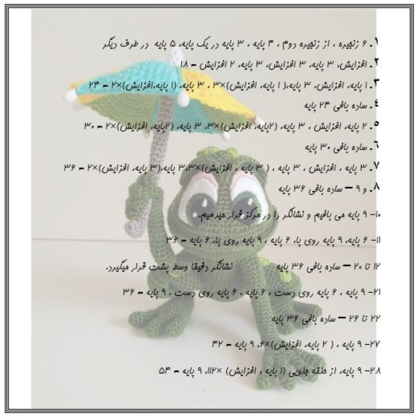 طرح قلاب بافی قورباغه زیر چتر