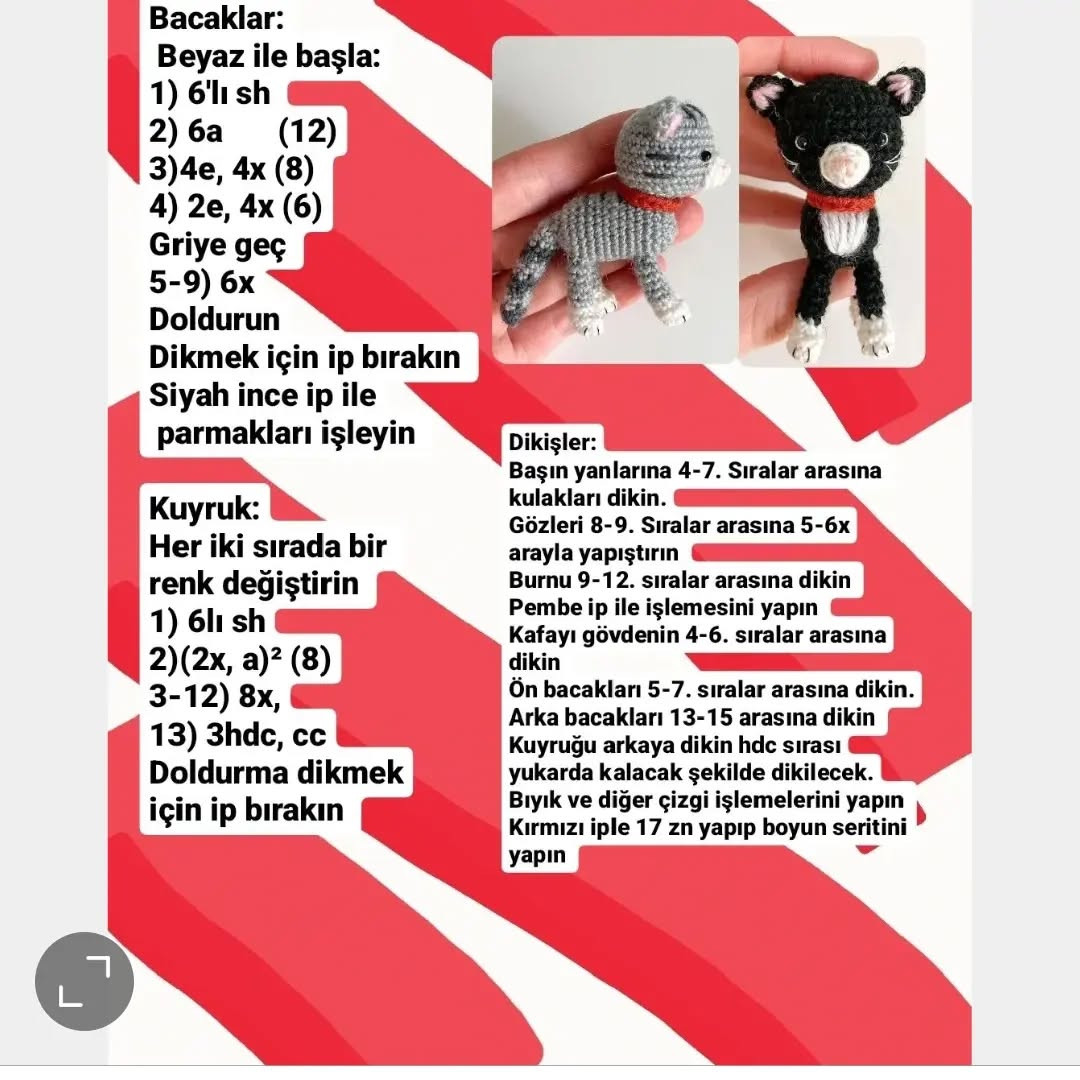 Türkçe:  Sevimli Kedi Amigurumi Tığ İşi Şeması