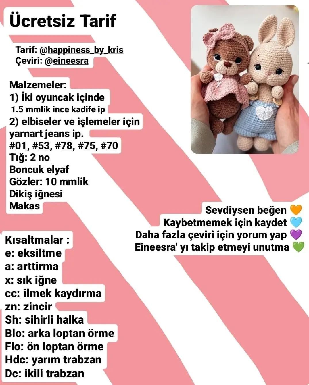 Ücretsiz amigurumi ayı ve tavşan modeli