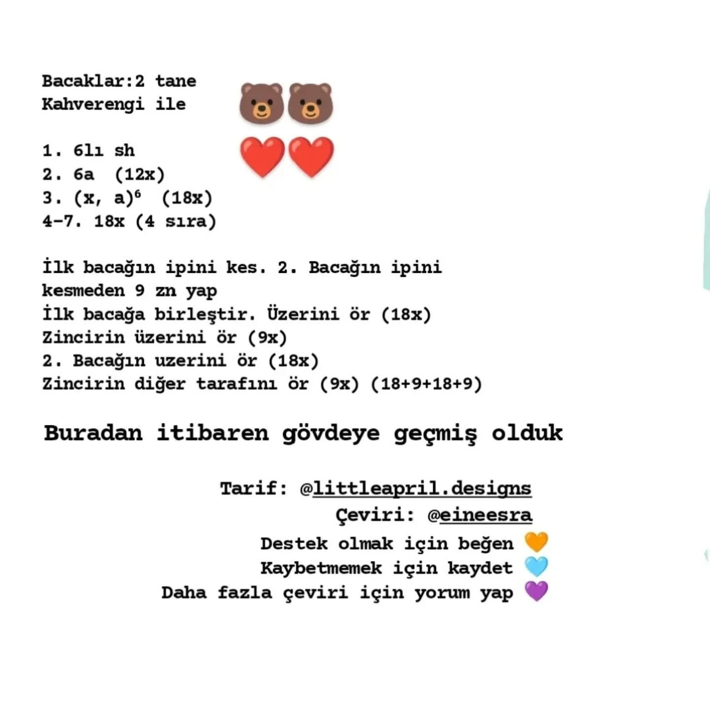 Ücretsiz amigurumi ayı yapılışı şemamız