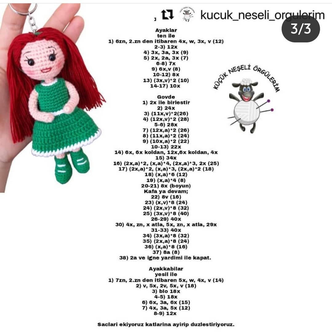Ücretsiz Amigurumi Bebek Anahtarlık Şeması