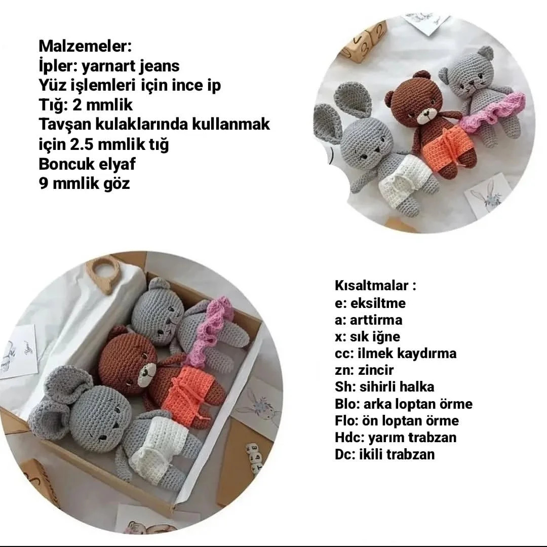Ücretsiz amigurumi hayvan figürleri tığ işi tarifi