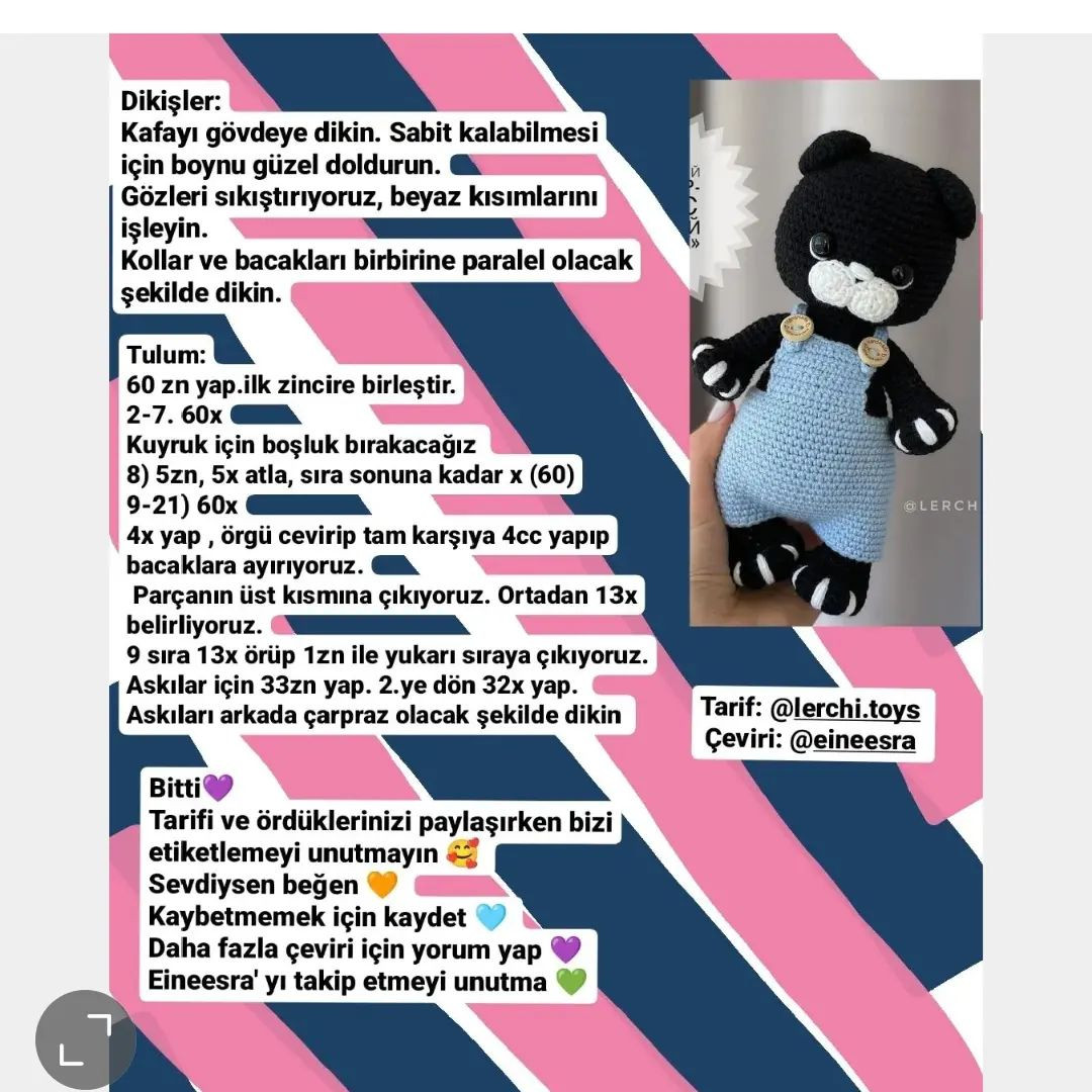 Ücretsiz Amigurumi Kedi Tığ İşi Tarifi